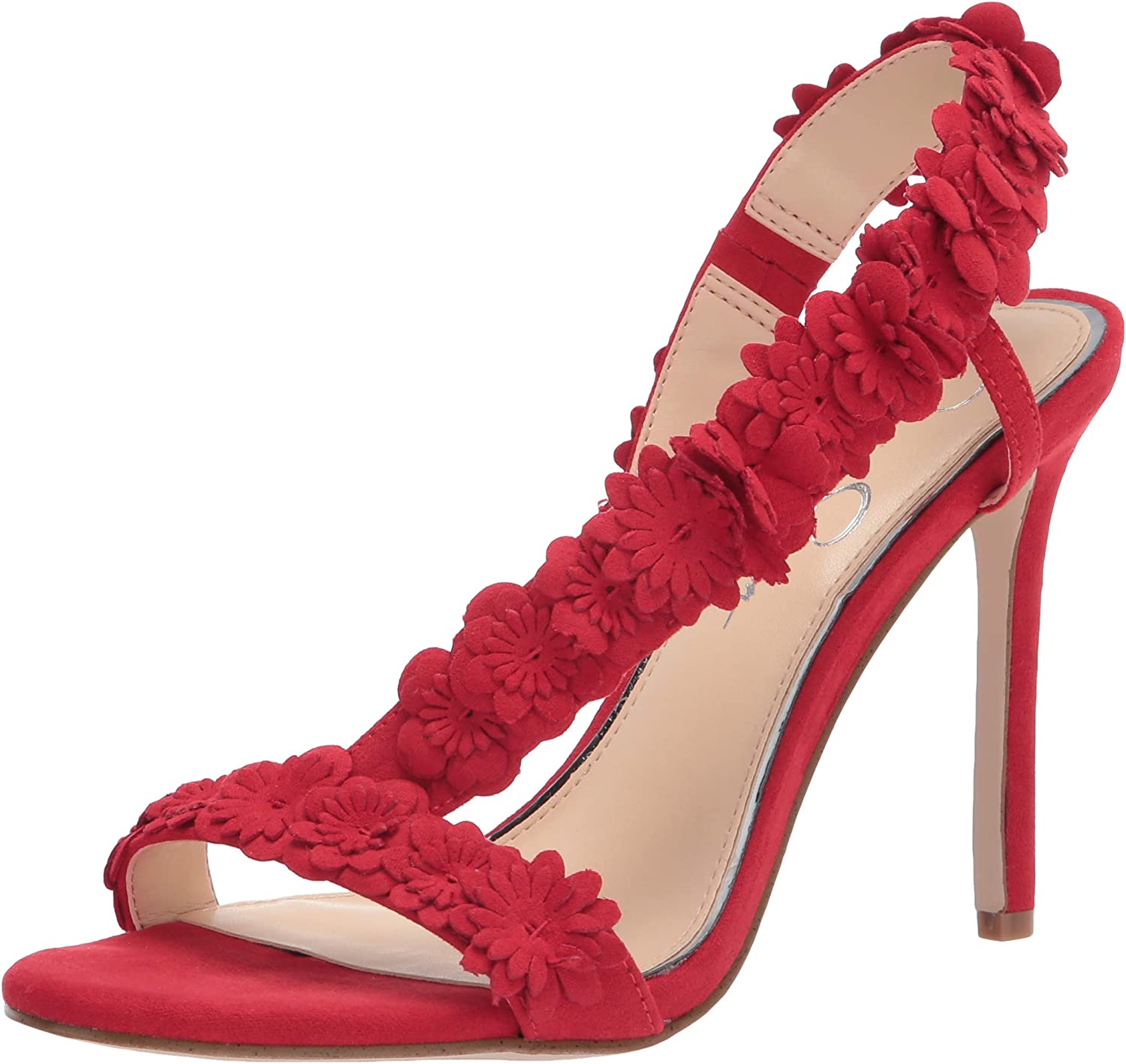 Jessica Simpson Jessin Red Muse Open Toe Flower Strap High Heel Dress Sandals (Red Muse, 5)